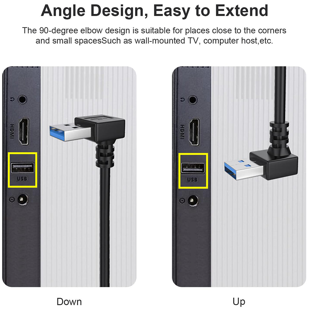 USB 3.0 Extension Cable Male to Female 90 Degree Up Down Angle 23cm 5Gbps SuperSpeed for PC Laptop Hard Drive Keyboard Mouse USB Hub