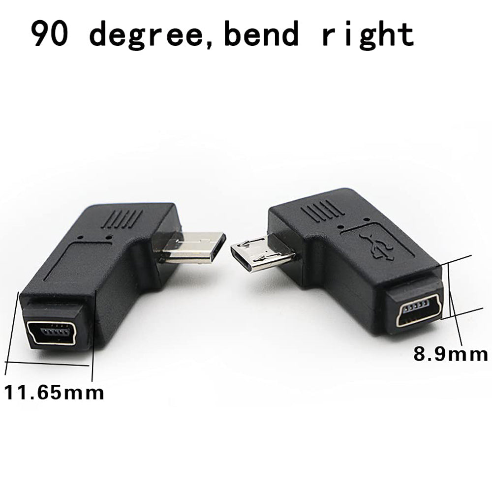 Micro USB Male to Mini USB Female Adapter Connector (Straight / Left-Angle / Right-Angle) for Charging and Data Sync