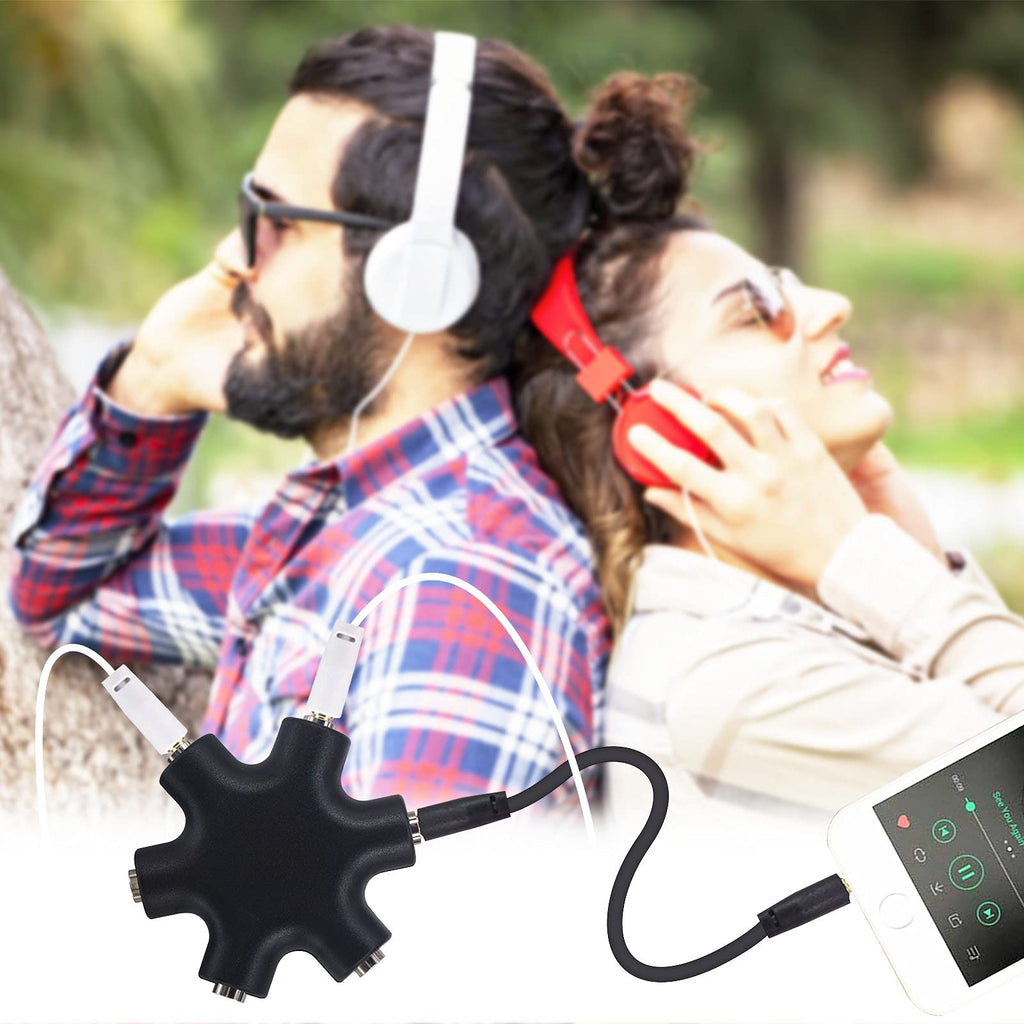3.5mm Headphone Splitter 5 Way 1 Male to 5 Female Audio Hub Share Music with 5 Headphones for Phone Laptop Tablet