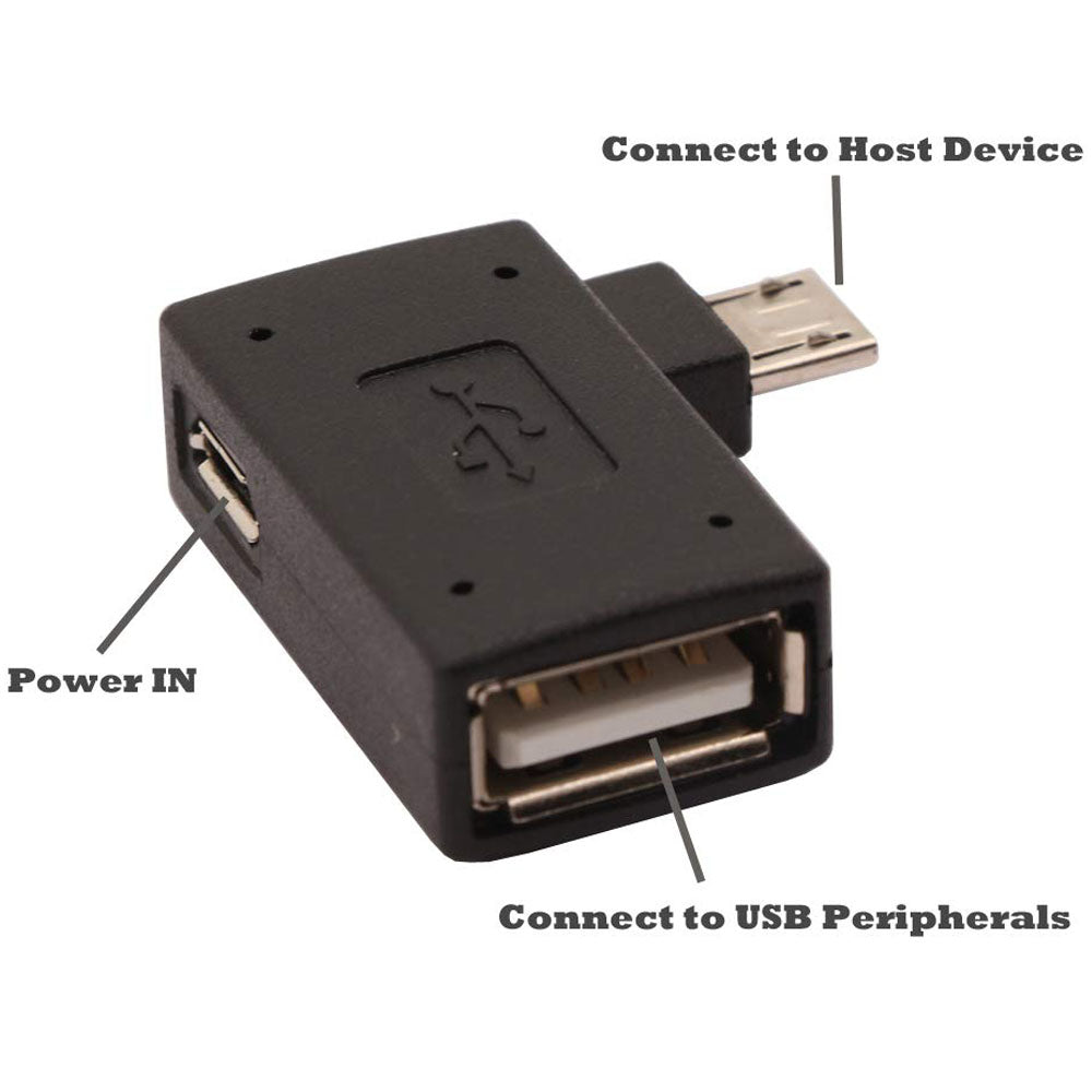 2-in-1 Powered Micro USB OTG Adapter with Right-Angle Connector for Fire TV Stick, NES Classic Mini, Sega Genesis