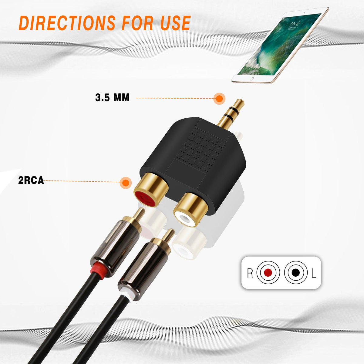 3.5mm Male to Dual RCA Female Audio Adapter Gold Plated Stereo Y Splitter Converter for Home Stereo Amplifier Speaker AV Receiver