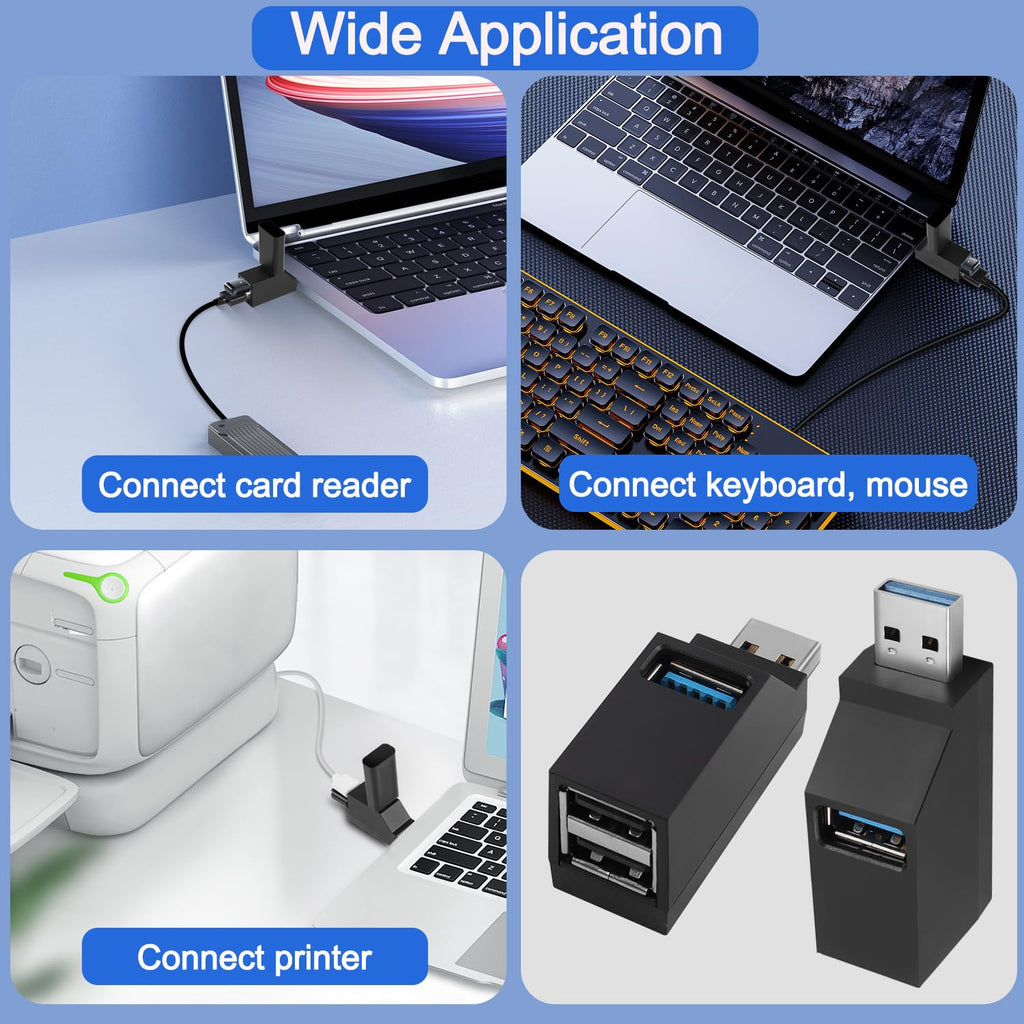 3 Port Portable USB Hub 1 USB 3.0 2 USB 2.0 90 Degree Data Splitter Adapter for PC Laptop MAC