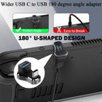 Widened 180 Degree U Shape USB C to USB 3.1 OTG Adapter Type C Male to USB A Female 10Gbps Converter for Steam Deck Switch Laptop Smartphone