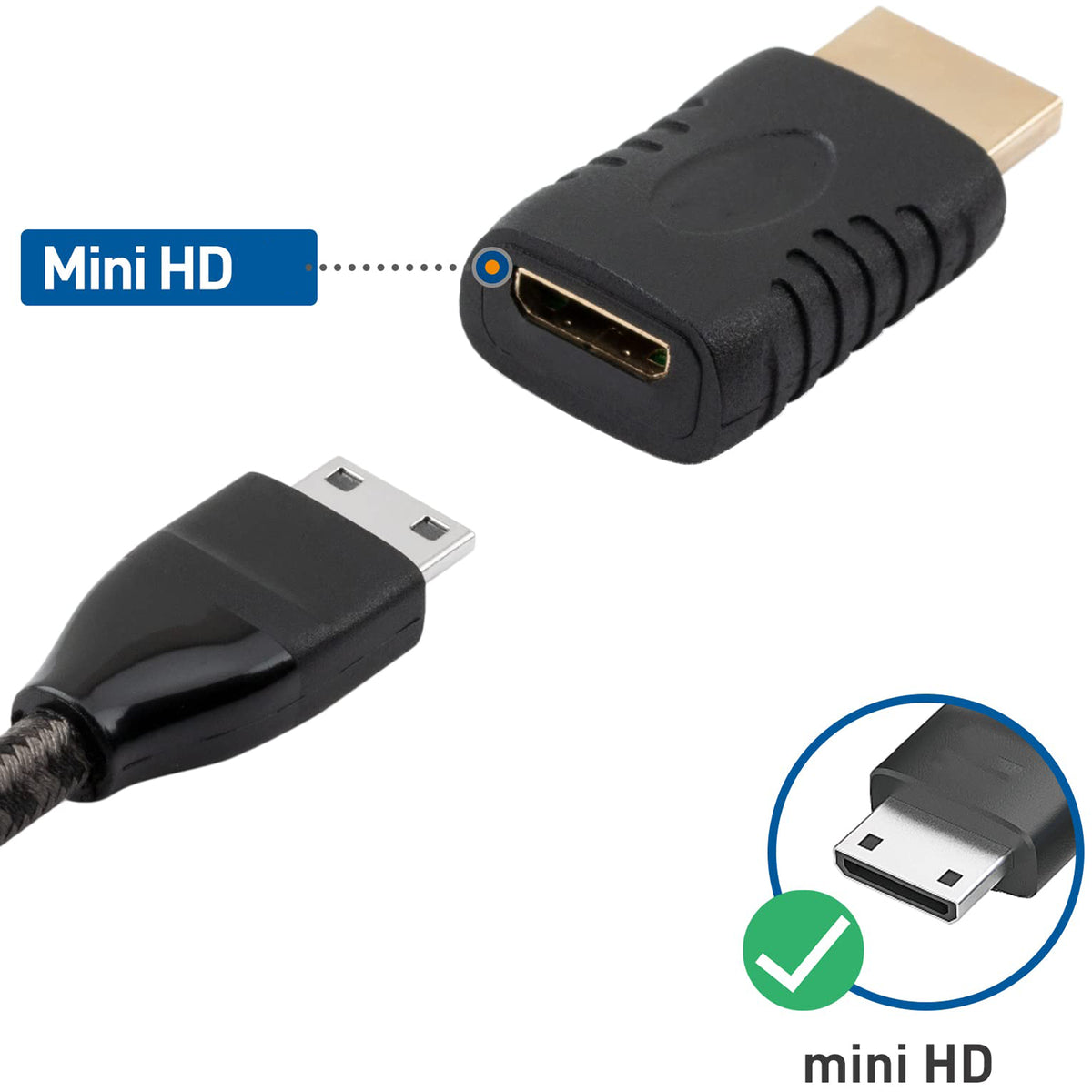 Mini HDMI to HDMI Adapter Male to Female Type C for Camera Camcorder Tablet DSLR TV Monitor Projector Supports 4K ARC Gold-Plated