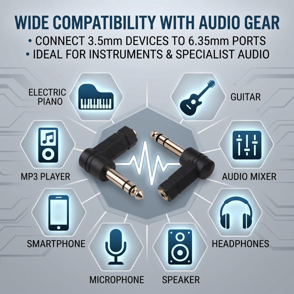 6.35mm to 3.5mm Right Angle Adapter 1/4 Inch TRS Male to 1/8 Inch Female 90 Degree Stereo Audio Converter for Guitar Piano Amplifier Mixer