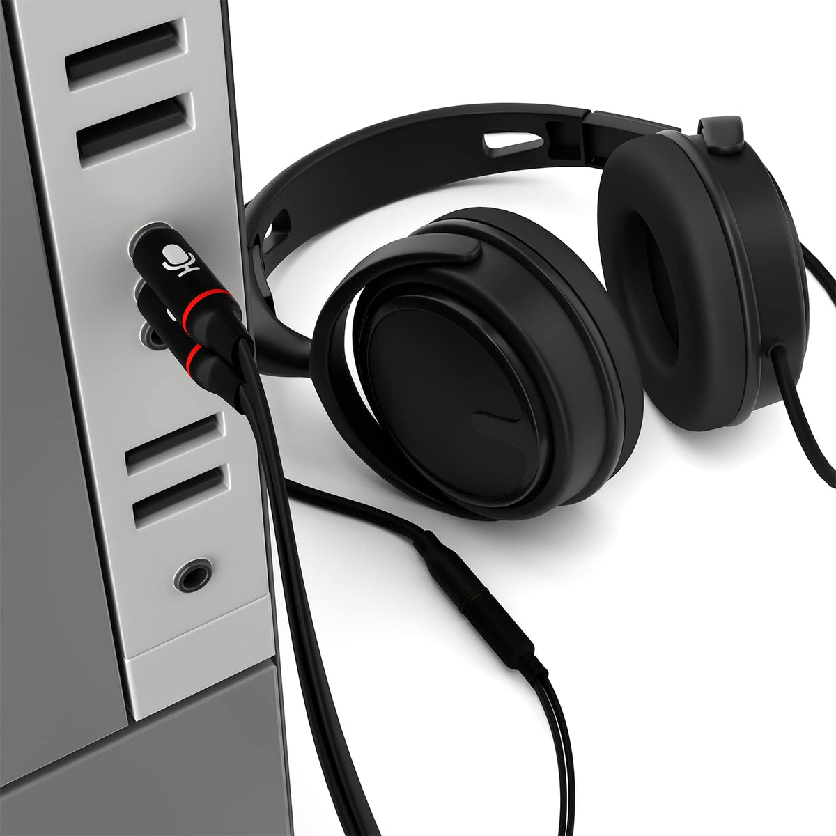 3.5mm Headset Splitter Cable for PC Gold Plated TRRS Female to Dual TRS Male Headphone and Mic Y Adapter 20cm