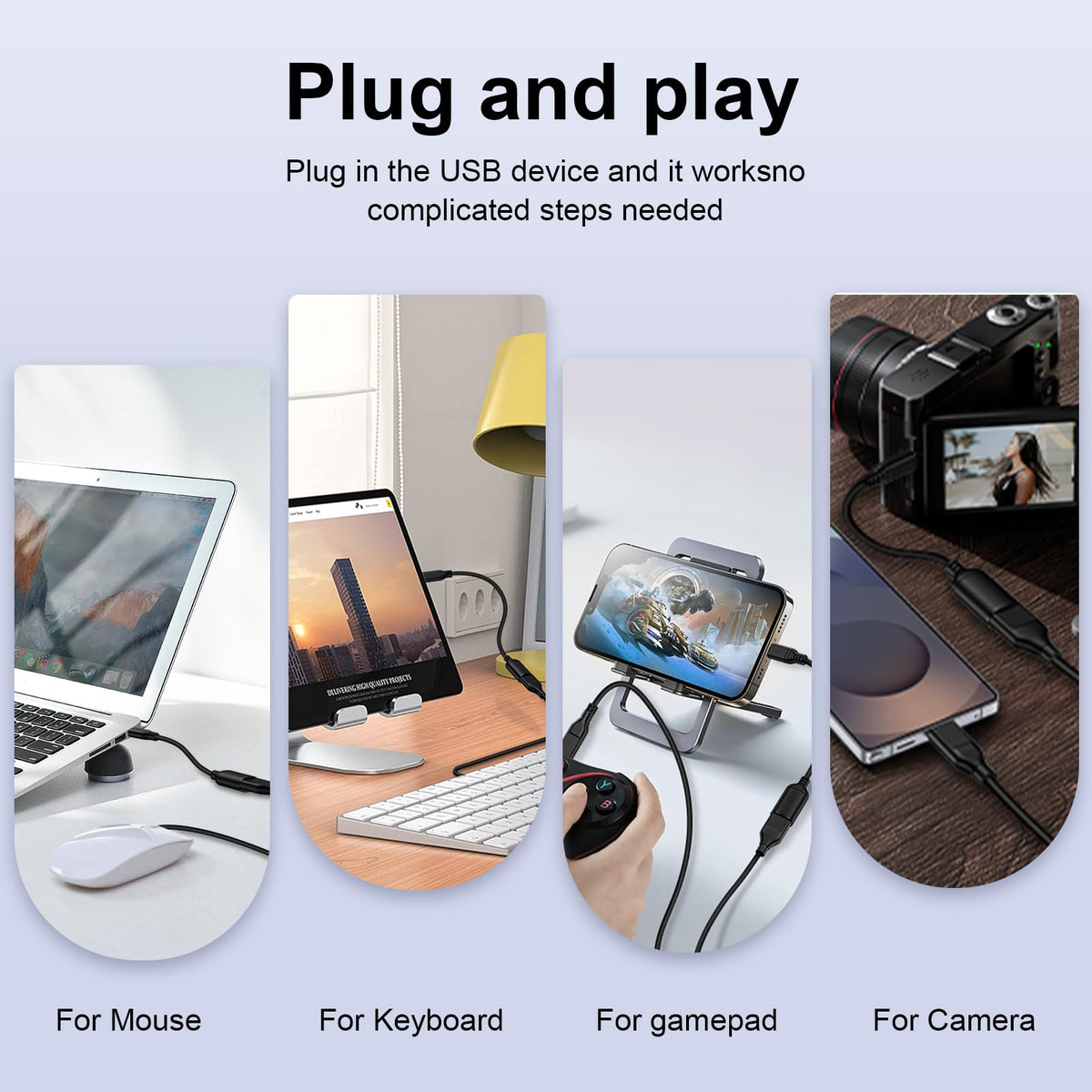 USB C to USB 3.0 Adapter Cable Type C Male to USB A Female OTG Cord 5Gbps High Speed Data Sync Pigtail for iPhone 16 15 iPad MacBook Samsung Galaxy Flash Drive