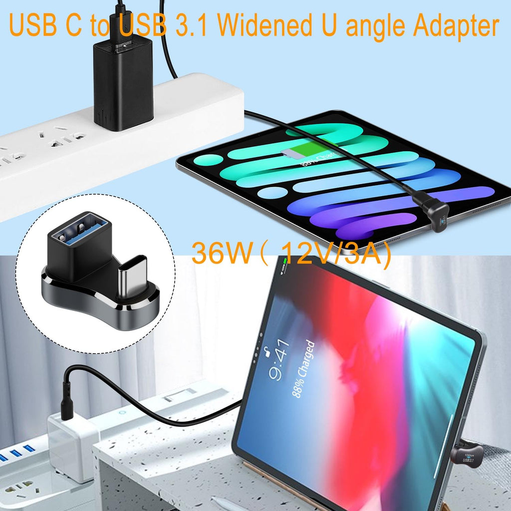 Widened 180 Degree U Shape USB C to USB 3.1 OTG Adapter Type C Male to USB A Female 10Gbps Converter for Steam Deck Switch Laptop Smartphone