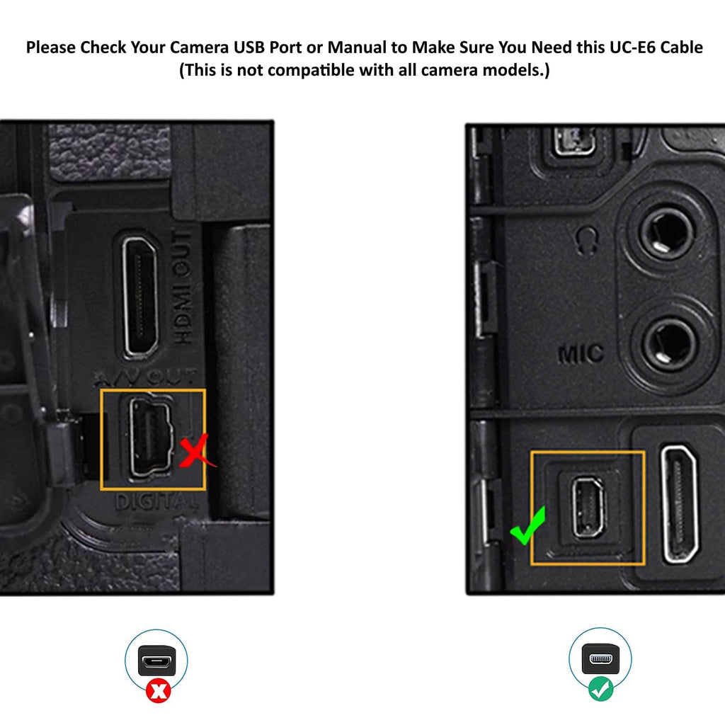 UC E6 USB Camera Cable for Nikon DSLR Coolpix D3300 D3200 D5300 D7200 D750 B500 8 Pin Mini USB to USB A Photo Transfer Data Sync Charger Cord for PC Mac Laptop