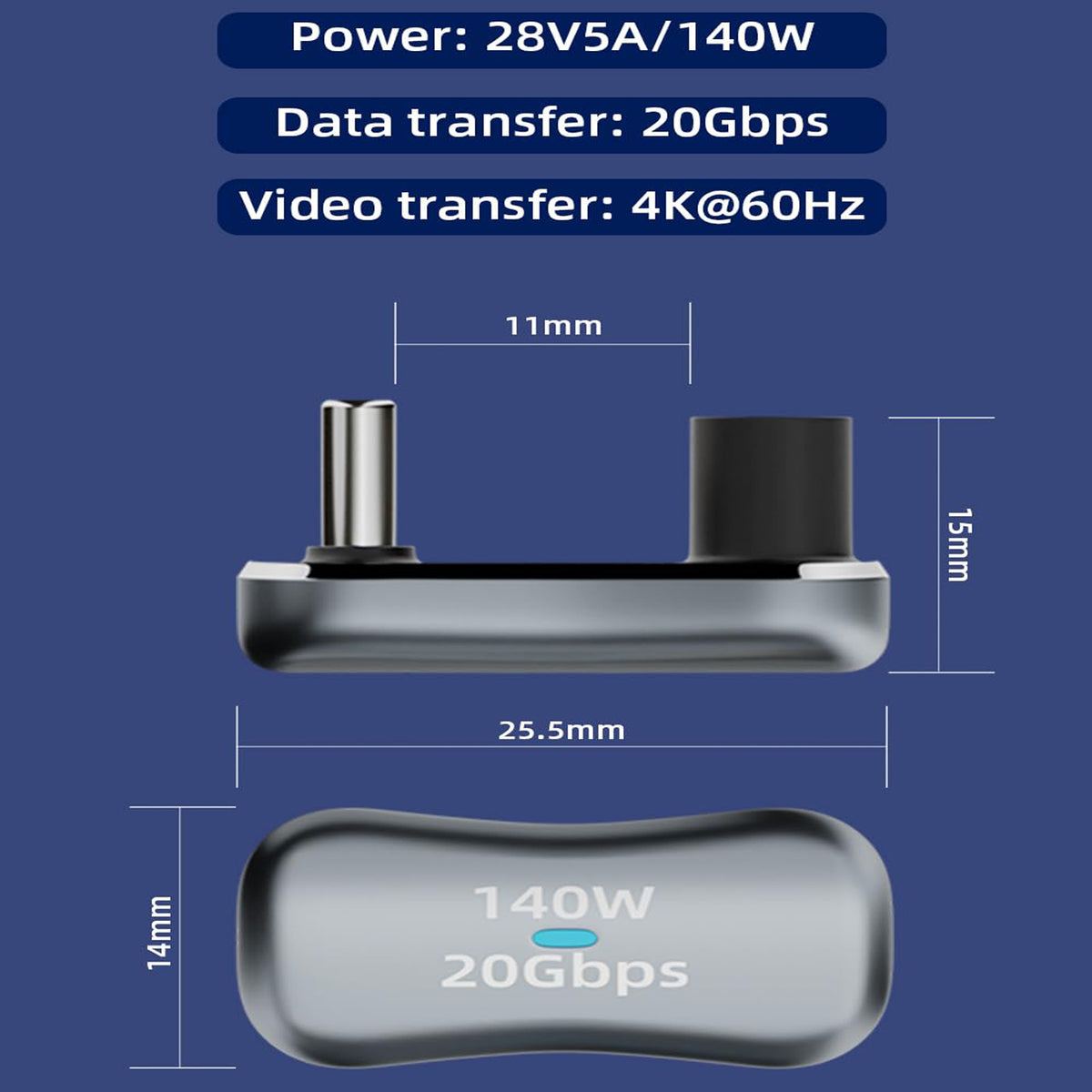 180 Degree U Shape USB C Adapter Type C Male to Female 140W 20Gbps 4K Video Extender for Steam Deck Switch Laptop Tablet Smartphone