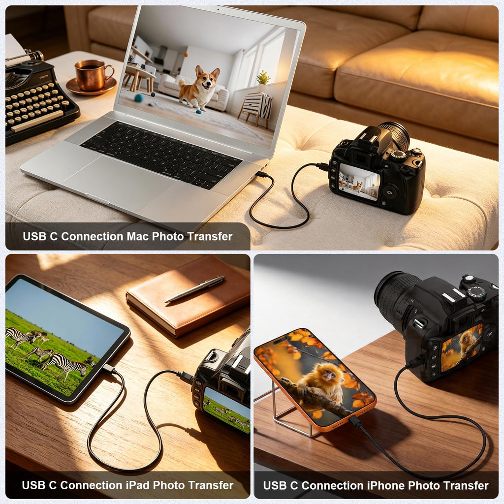 USB C to UC E6 Camera Cable for Nikon DSLR Coolpix D3300 D3200 D5300 D7200 D750 and Sony Panasonic 8 Pin Mini USB to Type C Photo Transfer Cord for iPhone 16 15 iPad