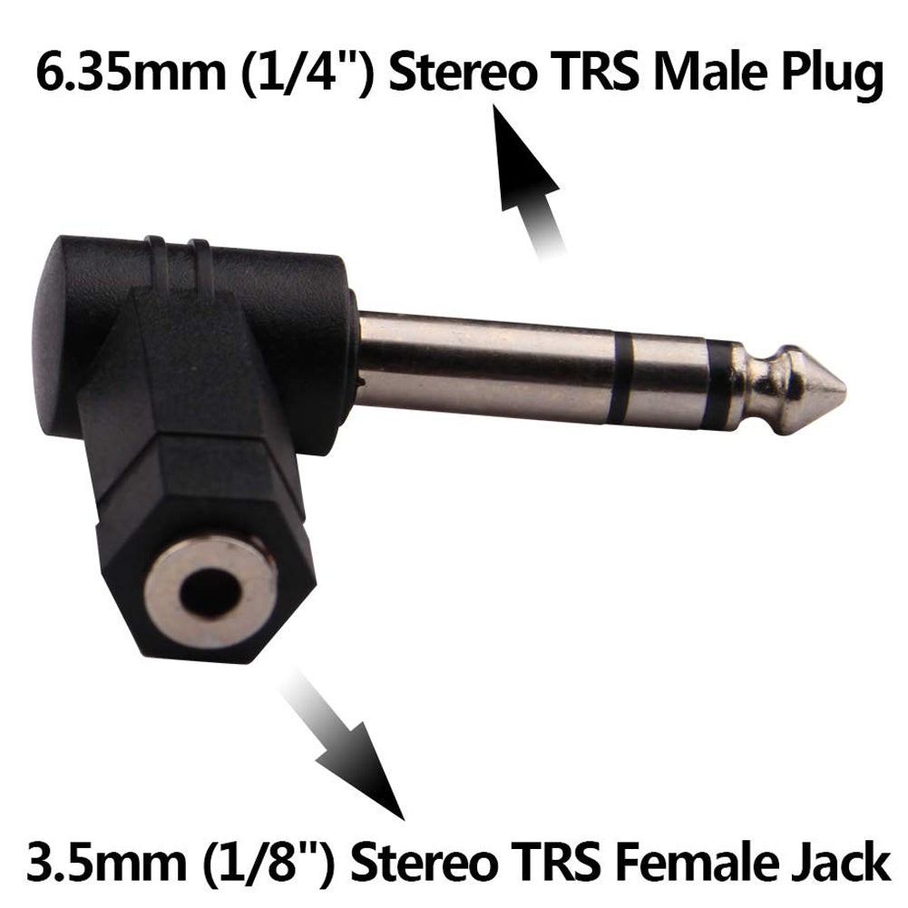 6.35mm to 3.5mm Right Angle Adapter 1/4 Inch TRS Male to 1/8 Inch Female 90 Degree Stereo Audio Converter for Guitar Piano Amplifier Mixer