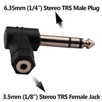 6.35mm to 3.5mm Right Angle Adapter 1/4 Inch TRS Male to 1/8 Inch Female 90 Degree Stereo Audio Converter for Guitar Piano Amplifier Mixer
