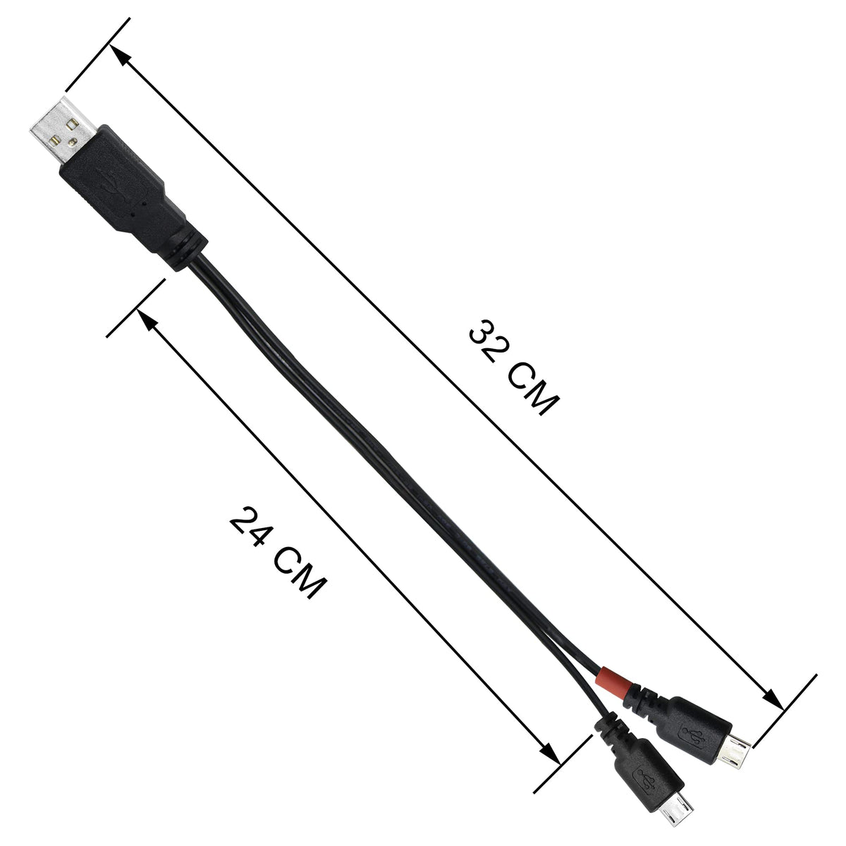 USB A to Dual Micro USB Y Splitter Cable 30cm Charge and Sync Two Micro USB Devices One Port Data and Charge One Port Charge Only