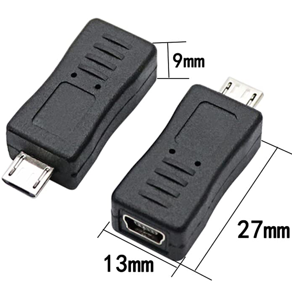 Micro USB Male to Mini USB Female Adapter Connector (Straight / Left-Angle / Right-Angle) for Charging and Data Sync