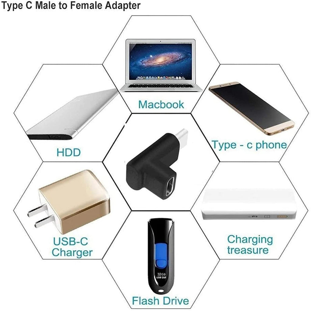 USB C Angle Adapter 90 Degree USB C Type C Male to Female Adapter, Right Left Up Down Angled USB-C USB 3.1 Type-C Extension Laptop, VR, Smartphones & Tablet (Left/Right & Up/Down)