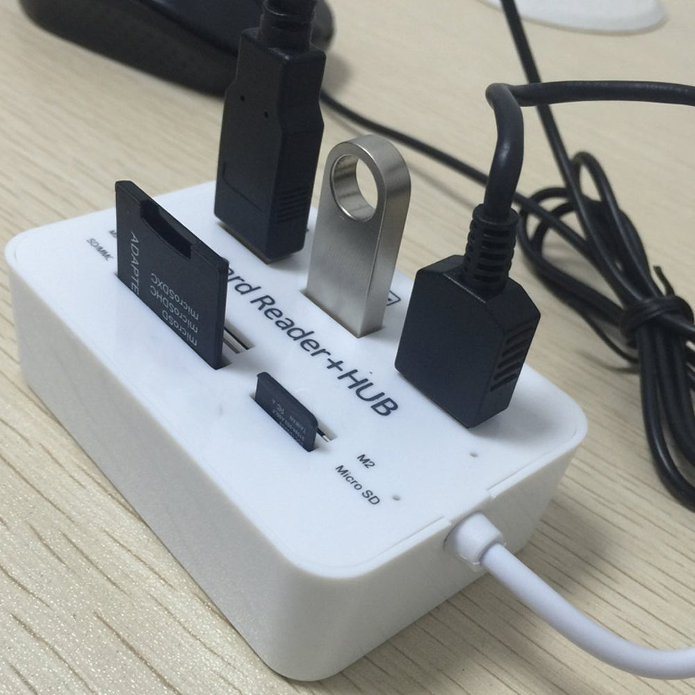 3 Port USB Hub and Multi Card Reader Combo External USB 2.0 Splitter SD TF Micro SD MS M2 Memory Card Adapter for PC Laptop Desktop Mac Windows