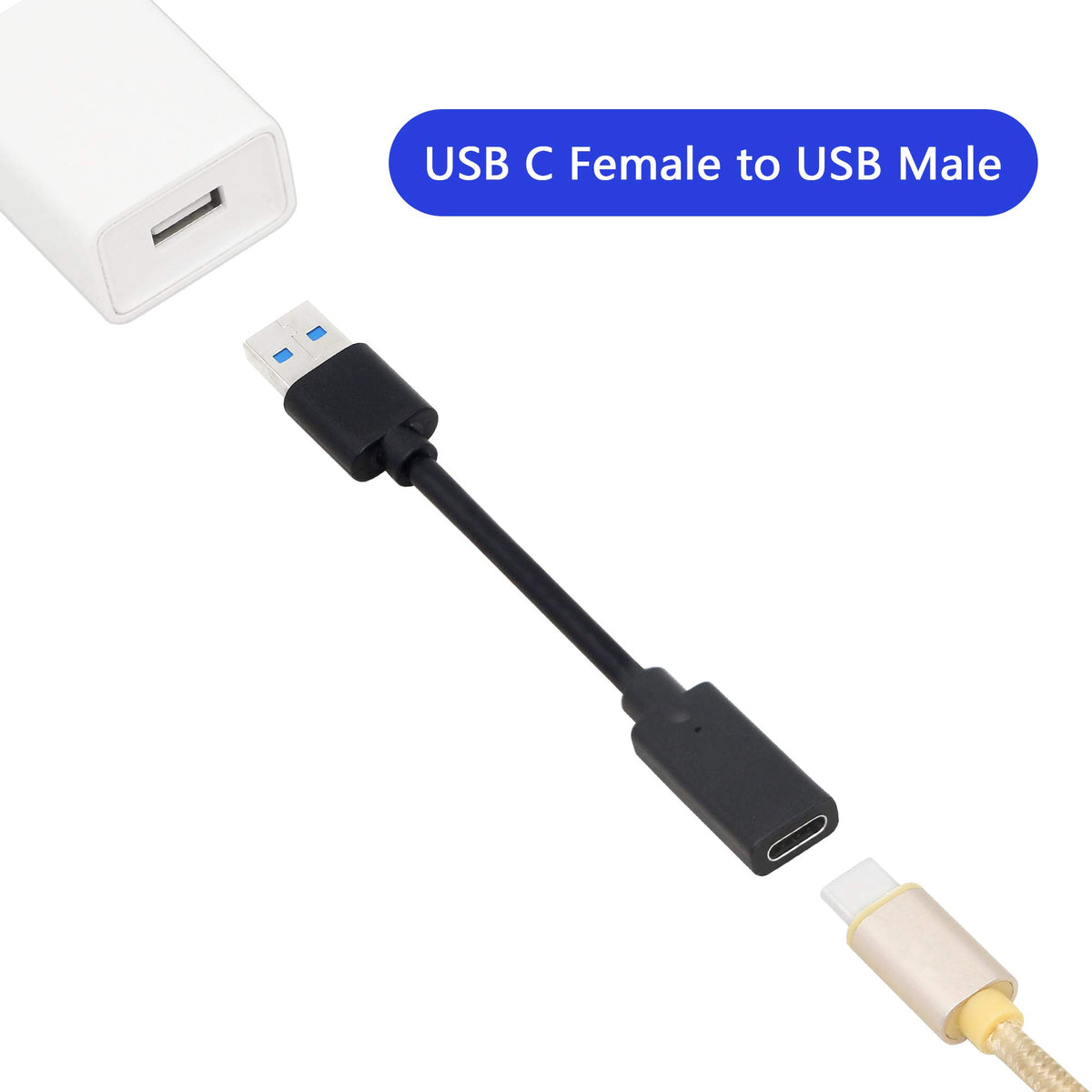 USB 3.0 Type A Male to Type C Female Adapter Cable 5Gbps 5V 3A Fast Charge Data Converter for PC Laptop Keyboard Mouse Flash Drive
