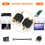 3.5mm Male to Dual RCA Female Audio Adapter Gold Plated Stereo Y Splitter Converter for Home Stereo Amplifier Speaker AV Receiver
