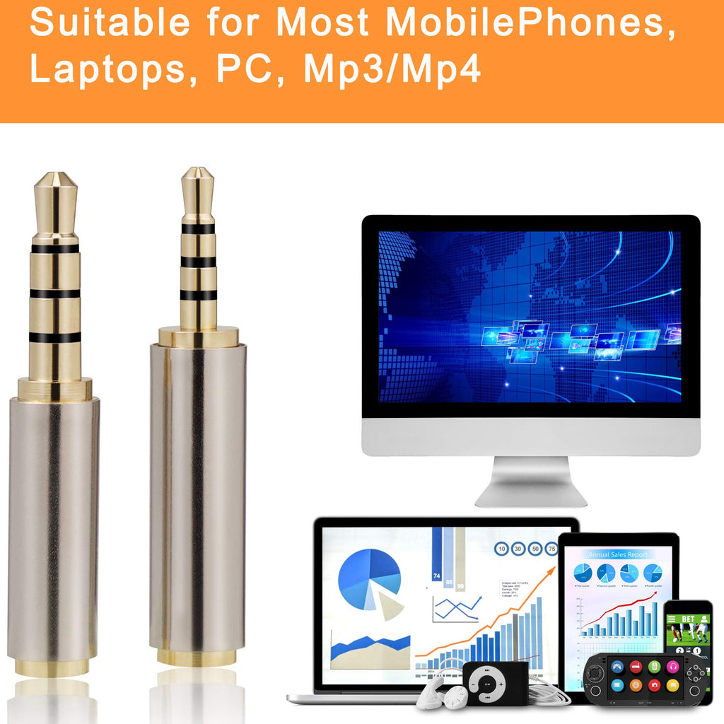 2.5mm to 3.5mm / 3.5mm to 2.5mm Audio Adapter Gold Plated Stereo Converter Headphone Mic Jack Compatible with Smartphones Tablets PC