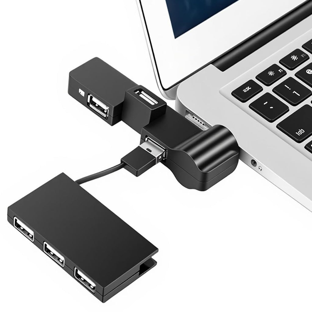 USB 2.0 Hub 4-Port 480Mbps, 90°/180° Rotatable, Plug & Play USB Splitter for Laptop, PC, Flash Drive, Keyboard, Mouse – Windows/Mac/Linux