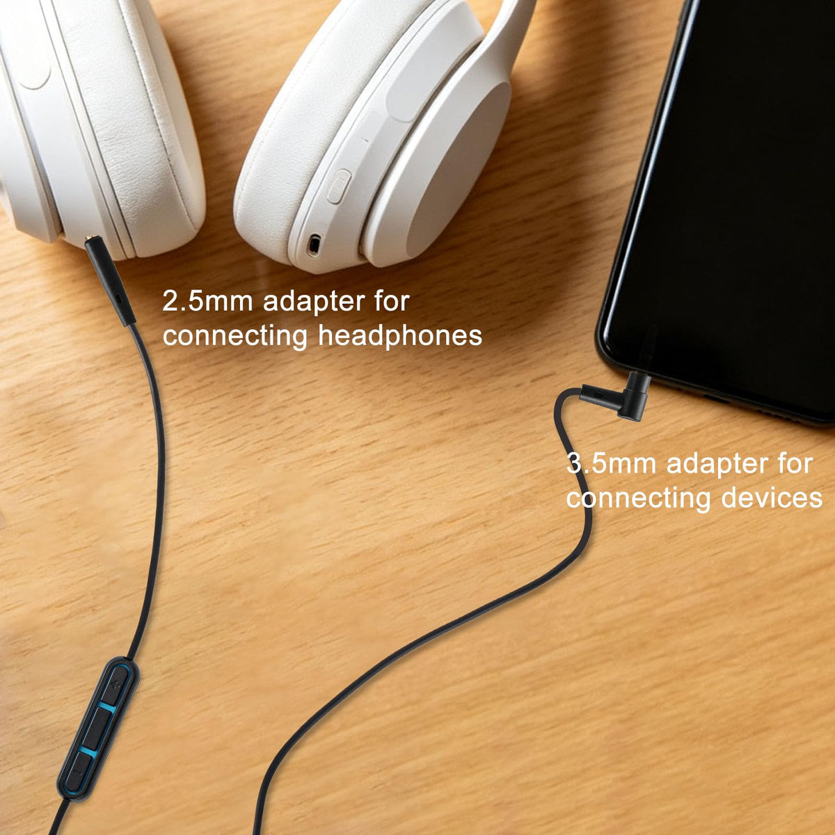 Replacement Audio Cable for Bose QC25 QC35 Headphones – 1.4m TPU Cord, Inline Mic & Volume Control, 3.5mm to 2.5mm