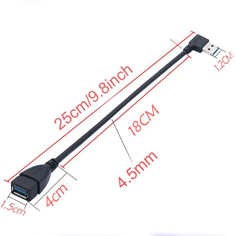 USB 3.0 Extension Cable Male to Female 90 Degree Right Angle 25cm 5Gbps SuperSpeed for PC Laptop Hard Drive Keyboard Mouse USB Hub