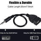 3.5mm AUX to USB Adapter Cable – Play USB Flash Drive Music in Car (Requires AUX Decode Function)