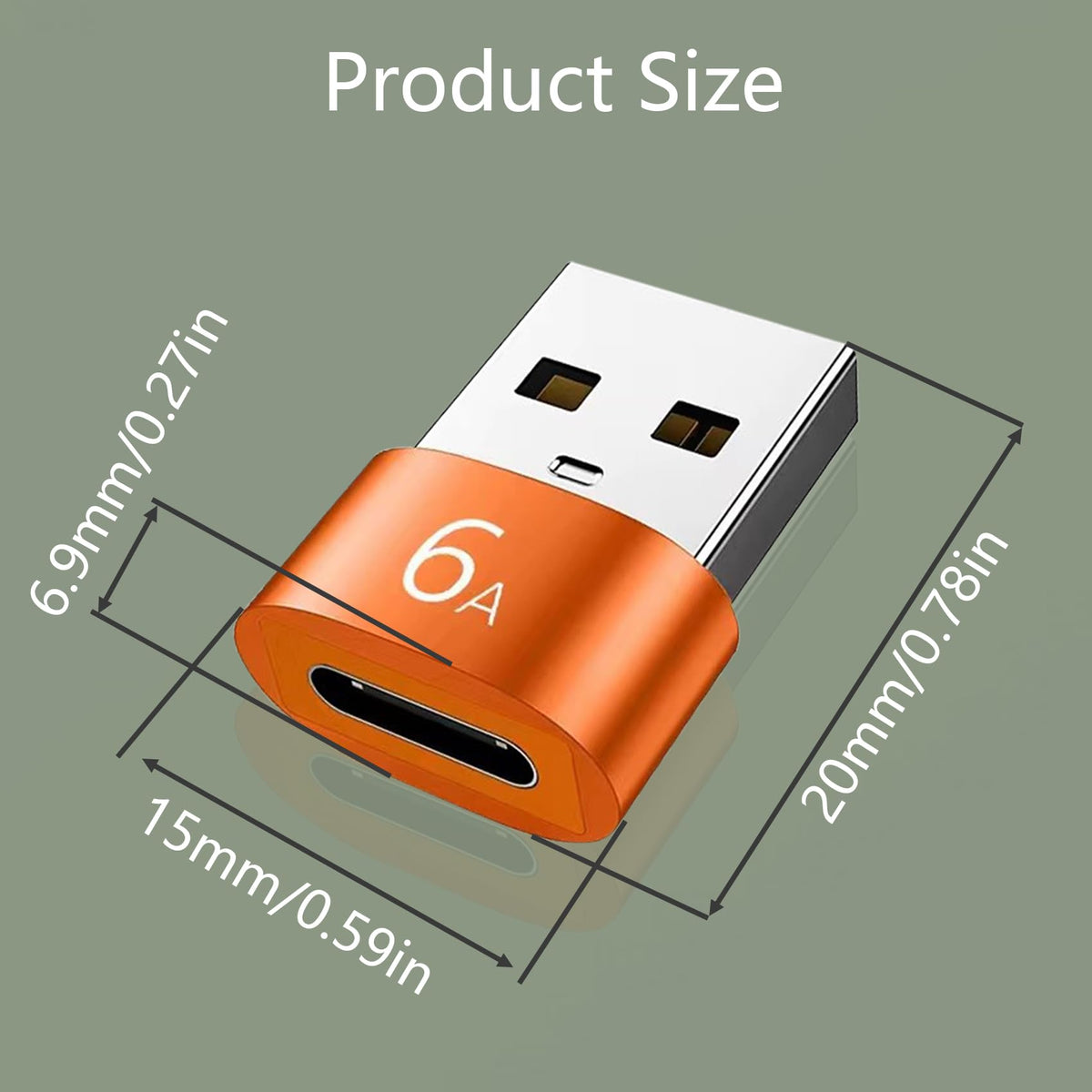 USB to USB C Adapter 6A Fast Charging Type C Female to USB 3.0 A Male Converter 5Gbps Aluminum Connector for Car Charger PC Laptop Wall Charger Power Bank