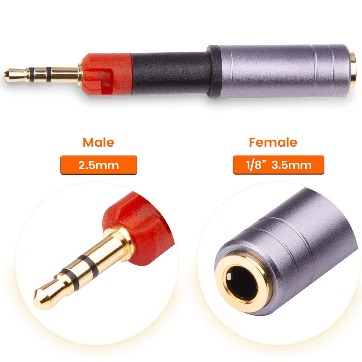 2.5mm Male to 3.5mm Female Audio Adapter Headphone Aux Converter Compatible with Audio-Technica ATH-M40X M50X Sennheiser HD598 HD599