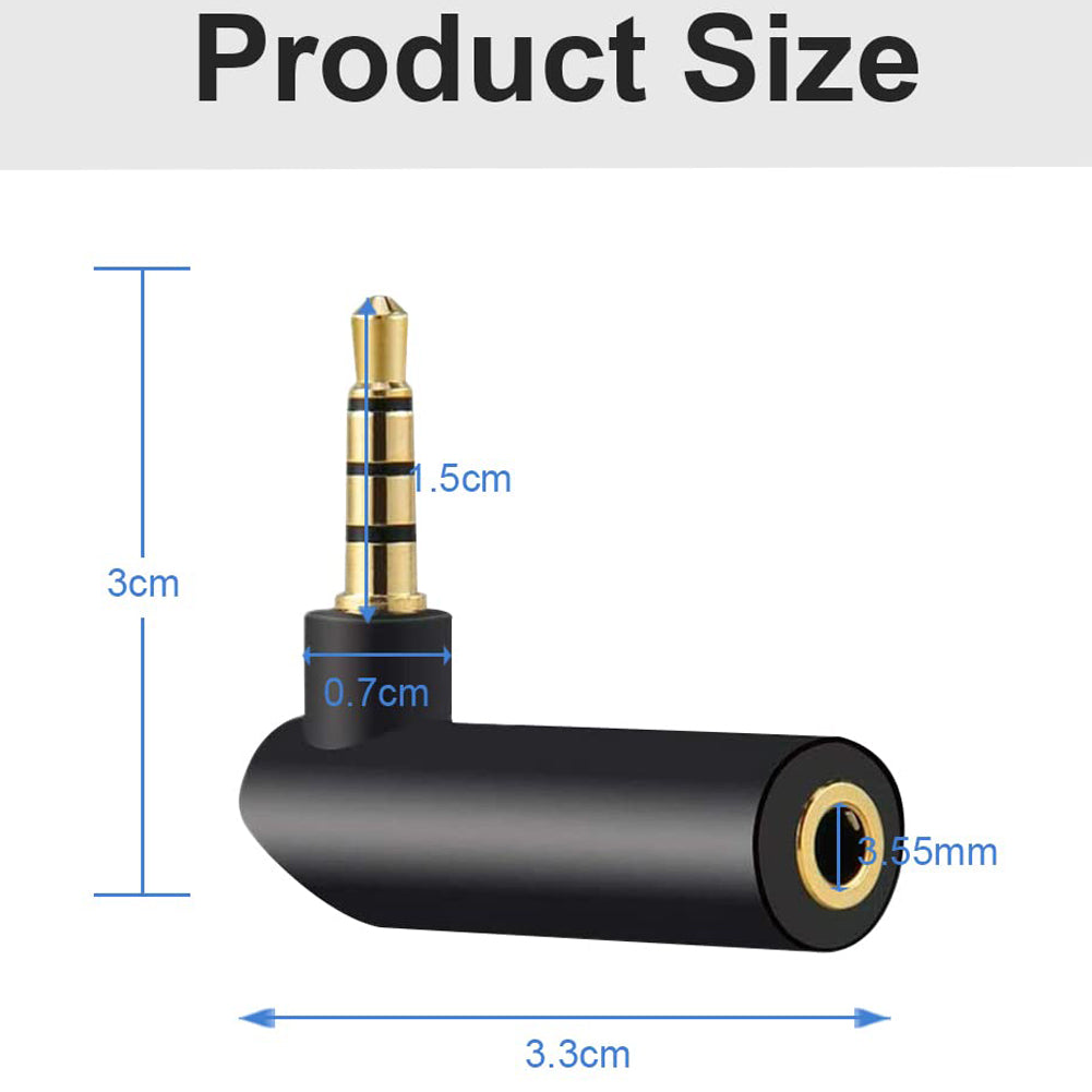 3.5mm Right Angle Adapter Male to Female 90 Degree Gold Plated TRRS AUX Connector for Headset Microphone Tablet Game Controller
