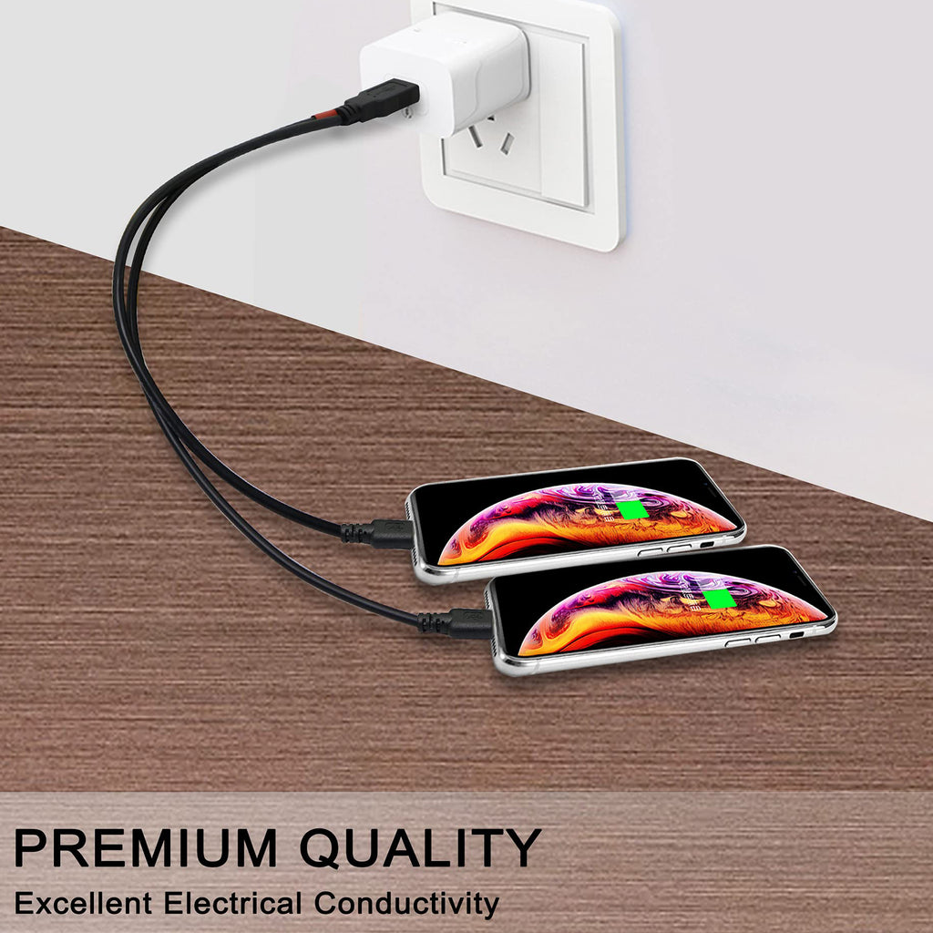 USB A to Dual Micro USB Y Splitter Cable 30cm Charge and Sync Two Micro USB Devices One Port Data and Charge One Port Charge Only