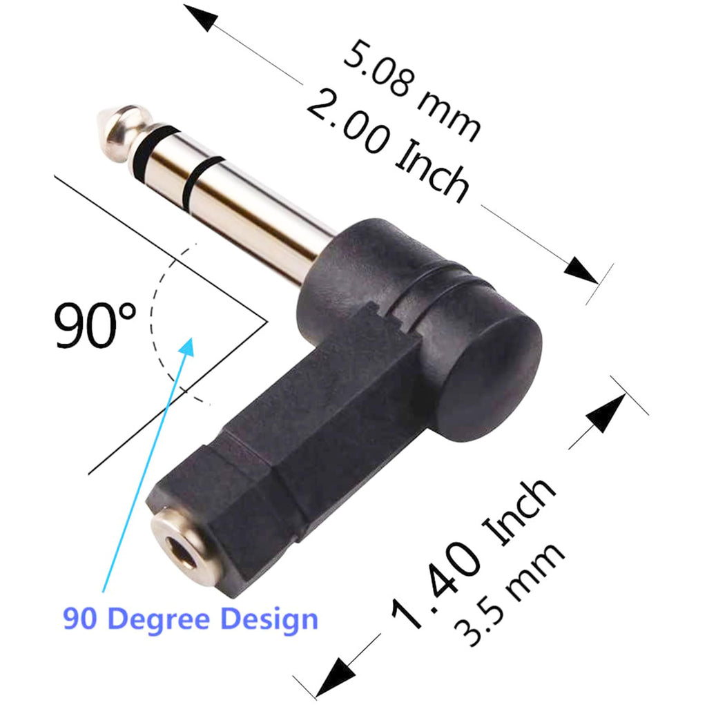 6.35mm to 3.5mm Right Angle Adapter 1/4 Inch TRS Male to 1/8 Inch Female 90 Degree Stereo Audio Converter for Guitar Piano Amplifier Mixer
