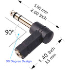 6.35mm to 3.5mm Right Angle Adapter 1/4 Inch TRS Male to 1/8 Inch Female 90 Degree Stereo Audio Converter for Guitar Piano Amplifier Mixer