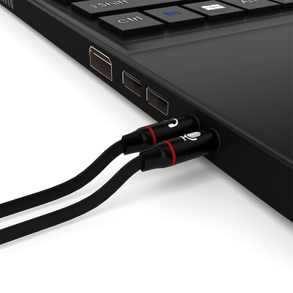 3.5mm Headset Splitter Cable for PC Gold Plated TRRS Female to Dual TRS Male Headphone and Mic Y Adapter 20cm