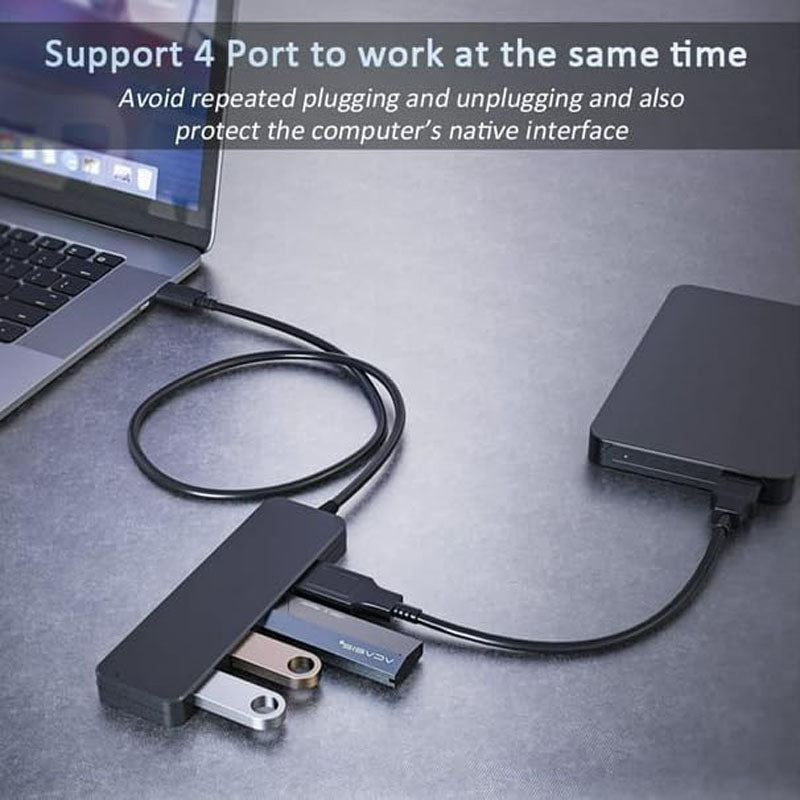 4-Port USB 3.0 Hub – 5Gbps Data Transfer LED Indicator Ultra-Slim 1cm No Charging for USB-A Laptops and PCs