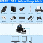 Widened 180 Degree U Shape USB C to USB 3.1 OTG Adapter Type C Male to USB A Female 10Gbps Converter for Steam Deck Switch Laptop Smartphone