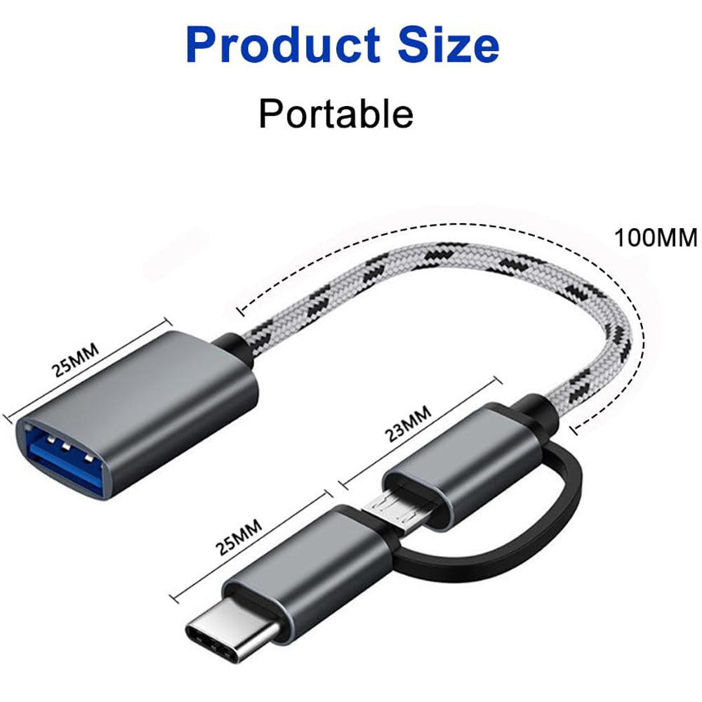 2 in 1 USB C and Micro USB to USB 3.0 OTG Adapter Cable Converter Compatible with Tablets Laptops Smartphones
