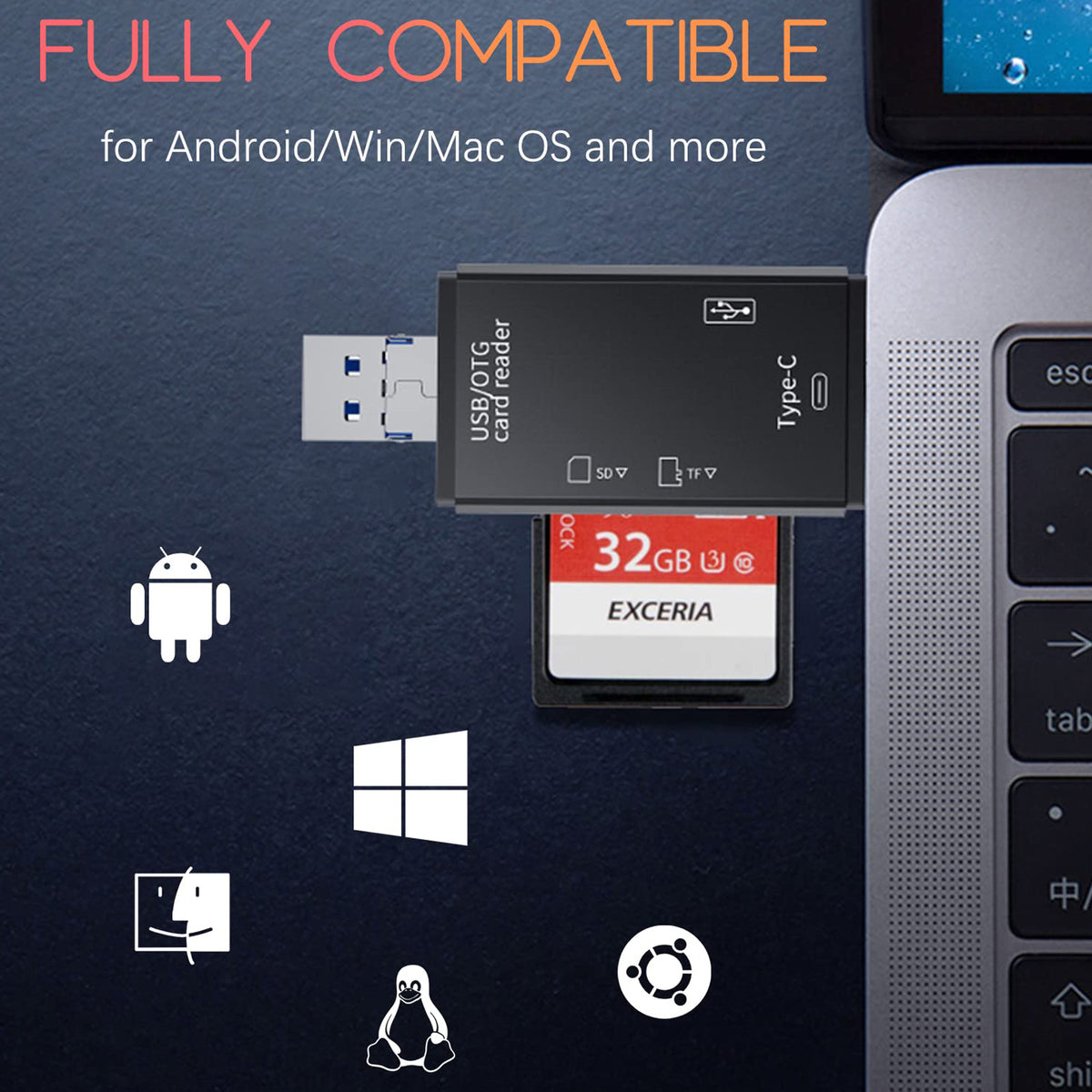 6 in 1 USB C SD Card Reader OTG Adapter Type C USB A Micro USB 3 Plugs Micro SD TF with USB Port for iPhone 16 15 Samsung Galaxy iPad MacBook Android PC Laptop