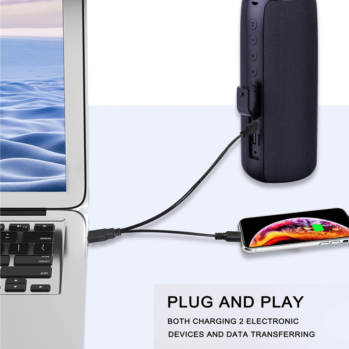 USB A to Dual Micro USB Y Splitter Cable 30cm Charge and Sync Two Micro USB Devices One Port Data and Charge One Port Charge Only