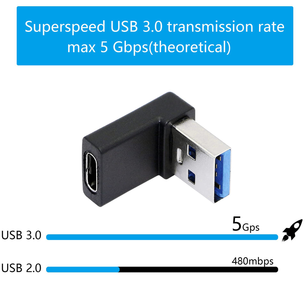 90 Degree USB C to USB A Adapter Type C Female to USB 3.0 Male Connector Compatible with Laptops Wall Chargers