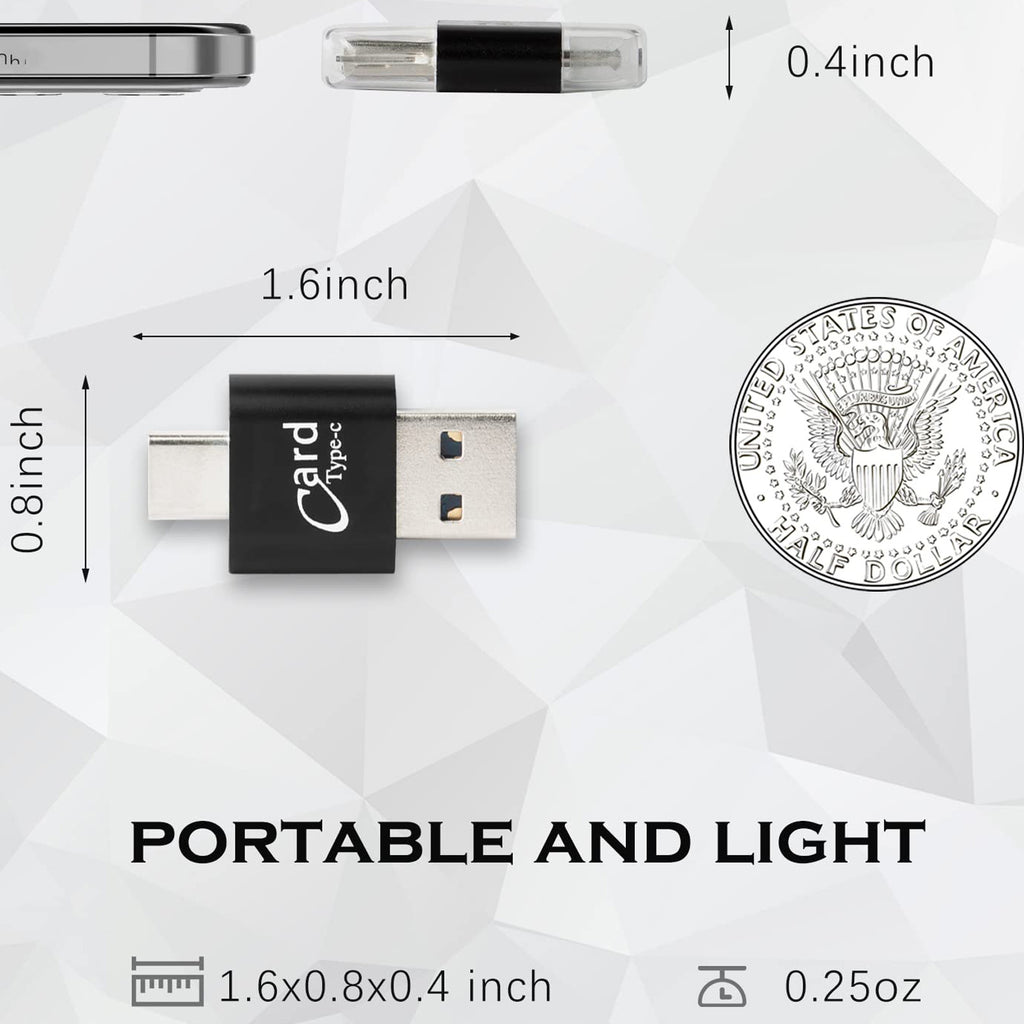 USB C and USB A Micro SD Card Reader 2 in 1 Dual Connector TF Memory Card Adapter OTG Converter for Android Phone iPad MacBook PC Laptop Dash Cam