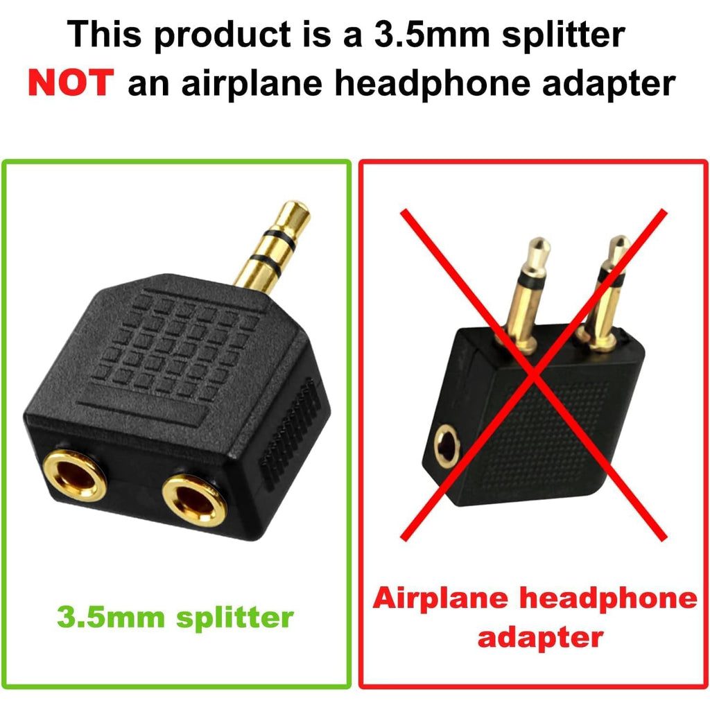 3.5mm Headphone Splitter 1 Male to 2 Female Audio Y Adapter Share Music with Two Headphones 1/8 Inch AUX Connector