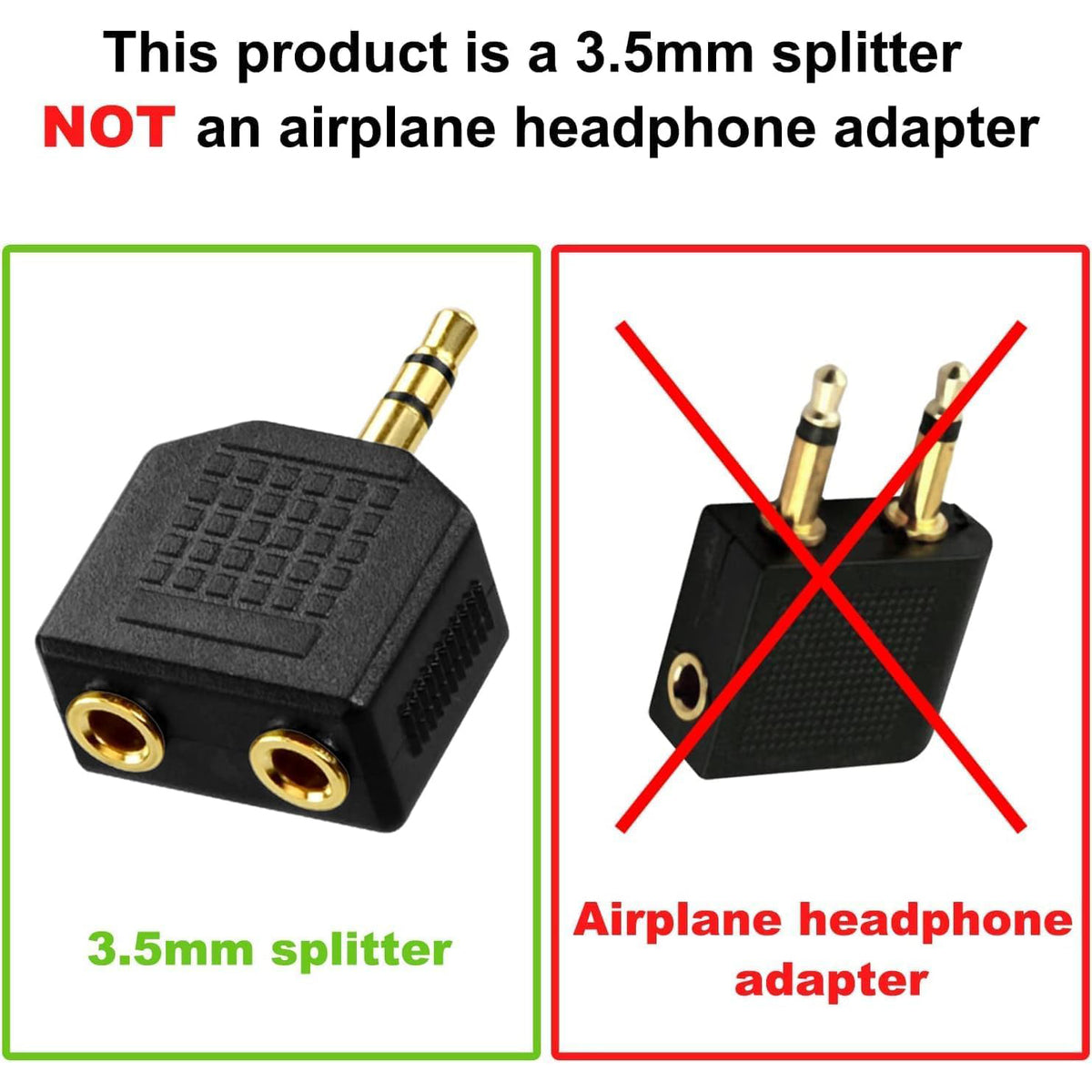 3.5mm Headphone Splitter 1 Male to 2 Female Audio Y Adapter Share Music with Two Headphones 1/8 Inch AUX Connector