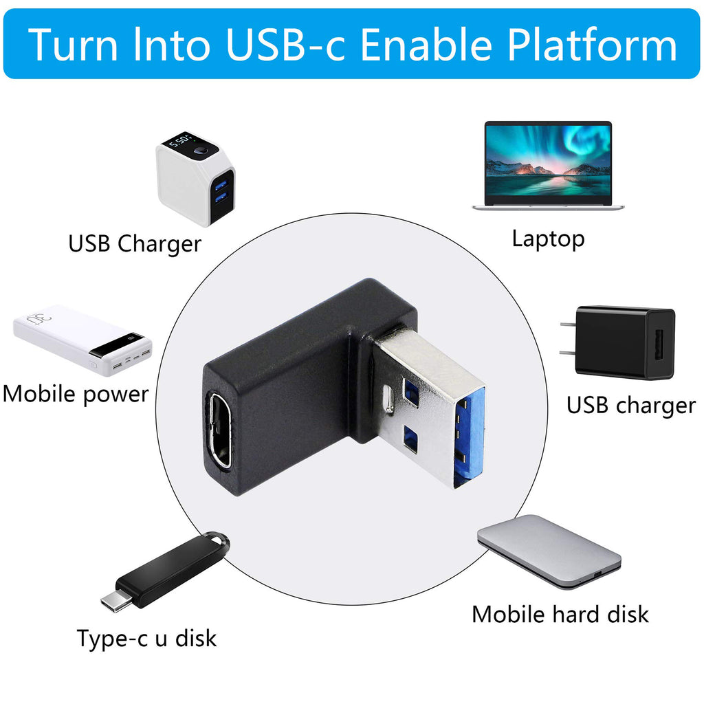 90 Degree USB C to USB A Adapter Type C Female to USB 3.0 Male Connector Compatible with Laptops Wall Chargers