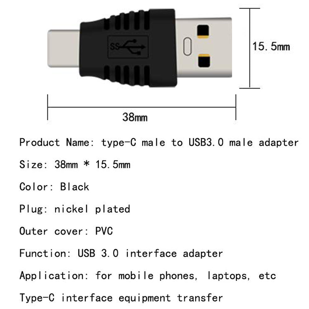 USB C Male to USB 3.0 Type A Male Adapter 5Gbps 3A Converter Connector Compatible with PC Laptop Smartphone
