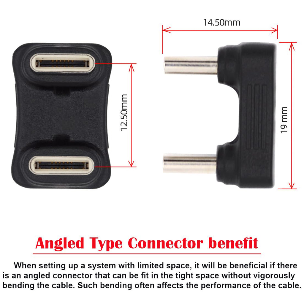180 Degree USB C Male to Male U Shape Adapter PD 65W Fast Charging 480Mbps Data Coupler Extender Back Angled Type C for Steam Deck Switch iPhone 16 15 PC Laptop