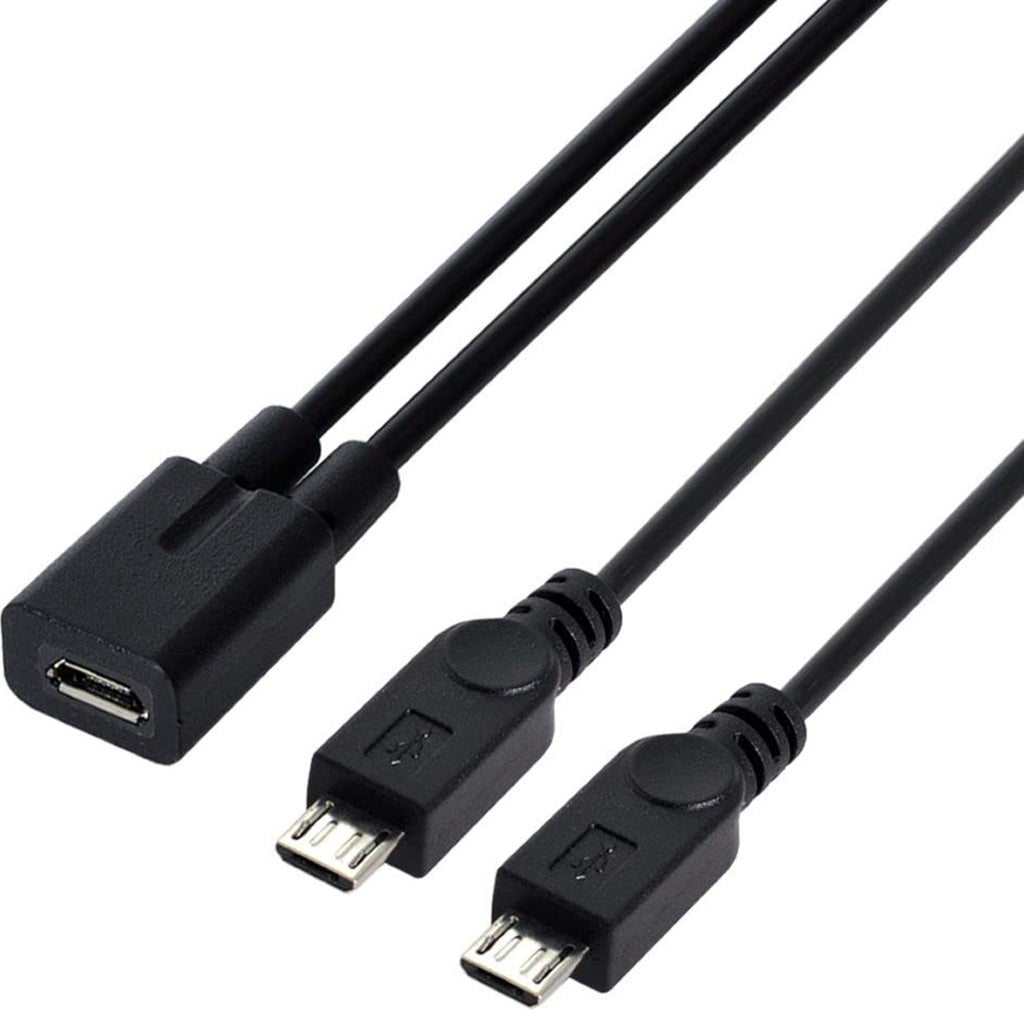Micro USB Splitter Cable 1 Female to 2 Male Dual Y Cord Simultaneous Charging and Data Sync Extension Wire for Security Camera PS4 Controller Kindle Speaker Dash Cam
