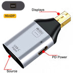 USB C to Mini DisplayPort Adapter 4K 60Hz Type C Female to Mini DP Male Video Converter with PD Charging for MacBook Pro XPS Surface Monitor Projector