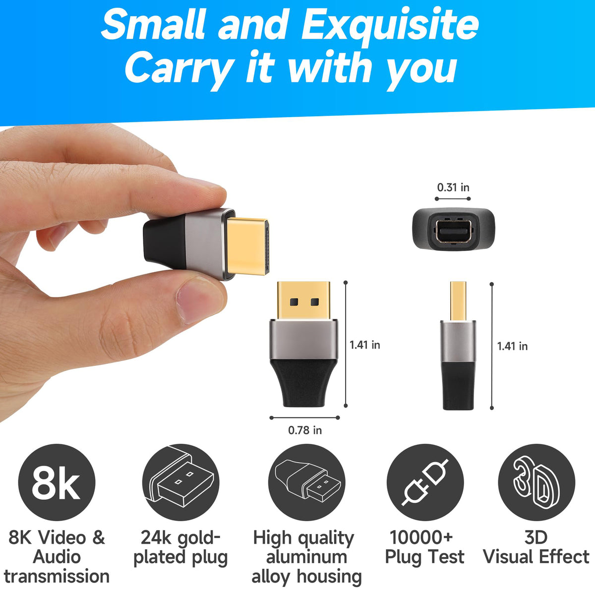 8K DisplayPort 1.4 Male to Mini DisplayPort Female Adapter Bidirectional Mini DP to DP Connector for Thunderbolt 2 Laptop Monitor TV